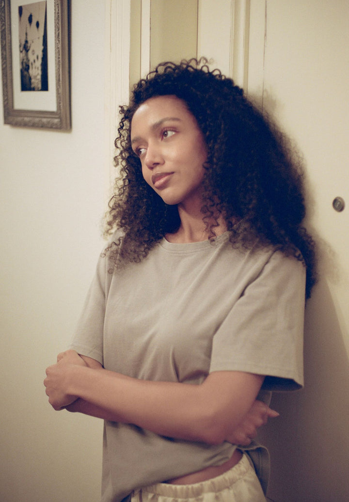 ATeesha Grey Boxy Distressed Cotton T-Shirt