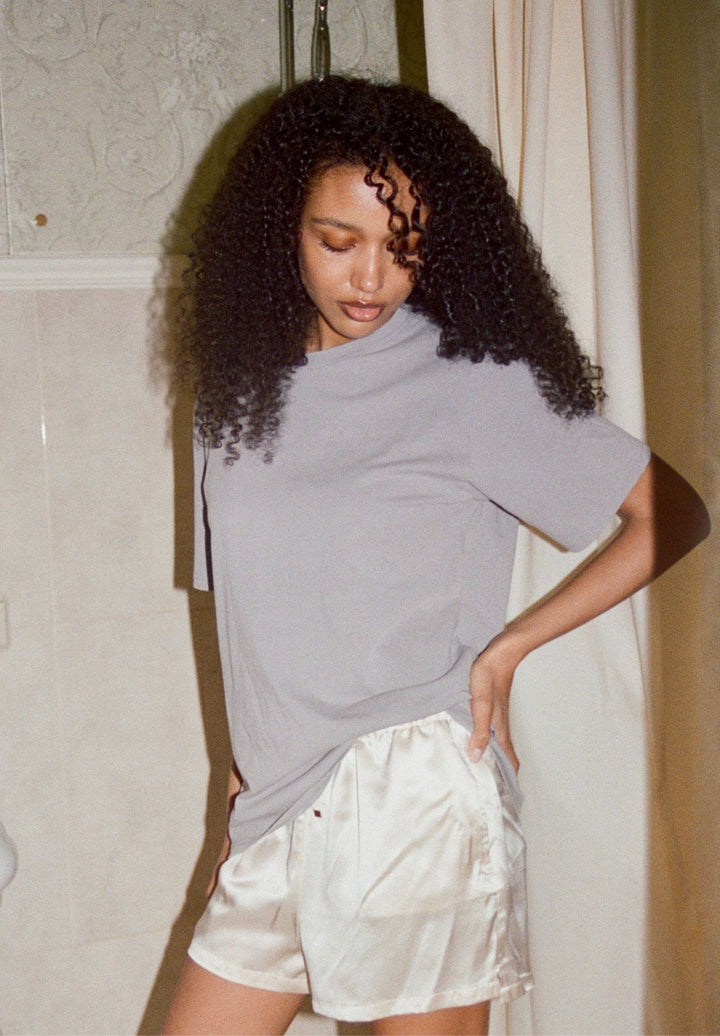 ATeesha Grey Boxy Distressed Cotton T-Shirt