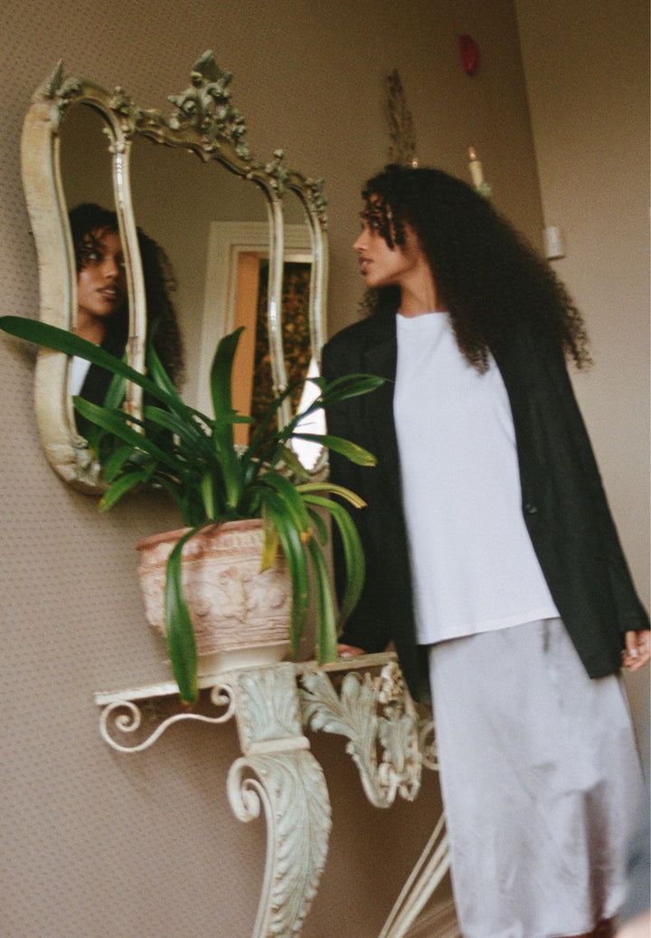 ATeesha White Boxy Distressed Cotton T-Shirt