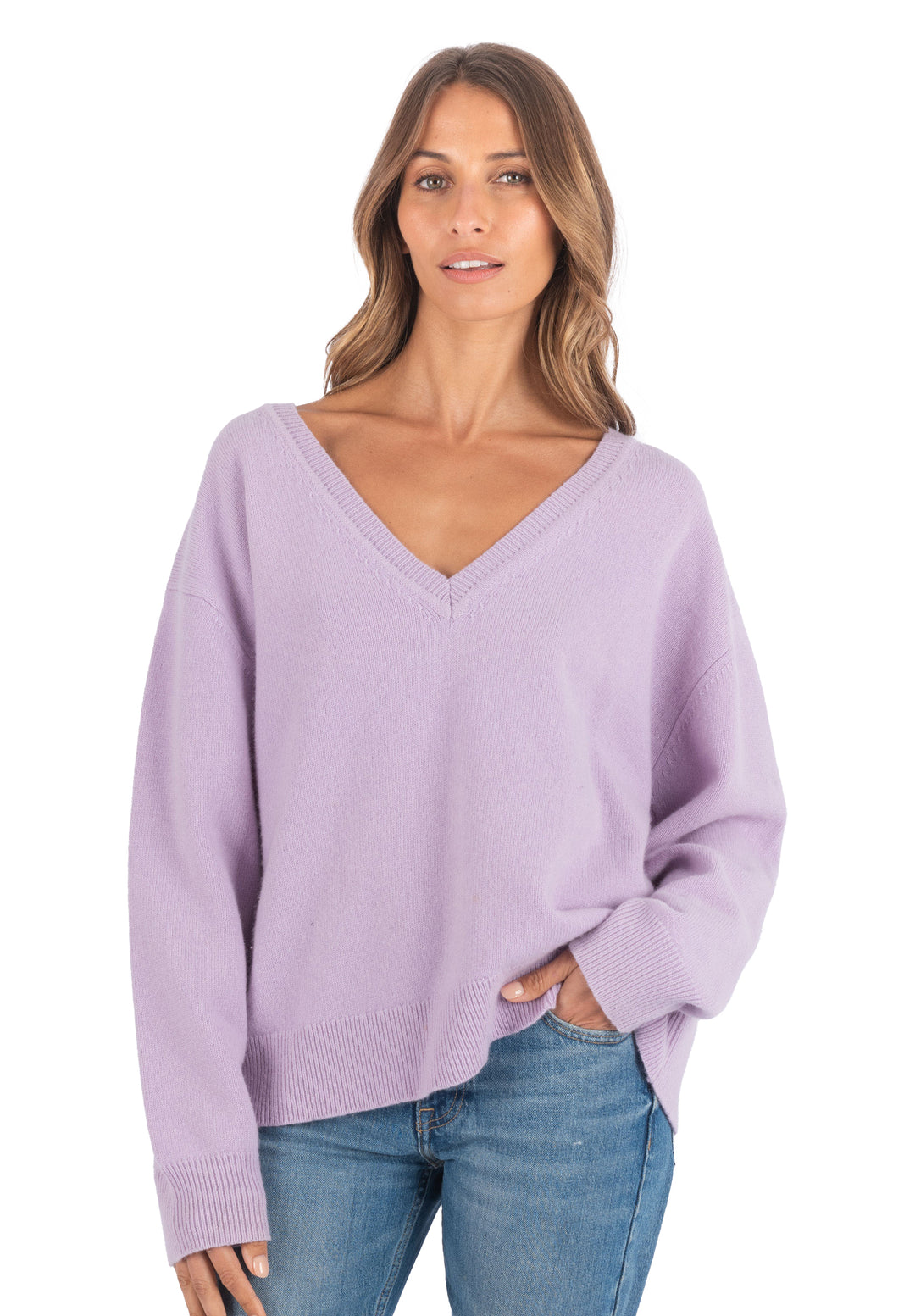 Merino Wool V Neck Jumpers Women's Australia Valentina Lilac