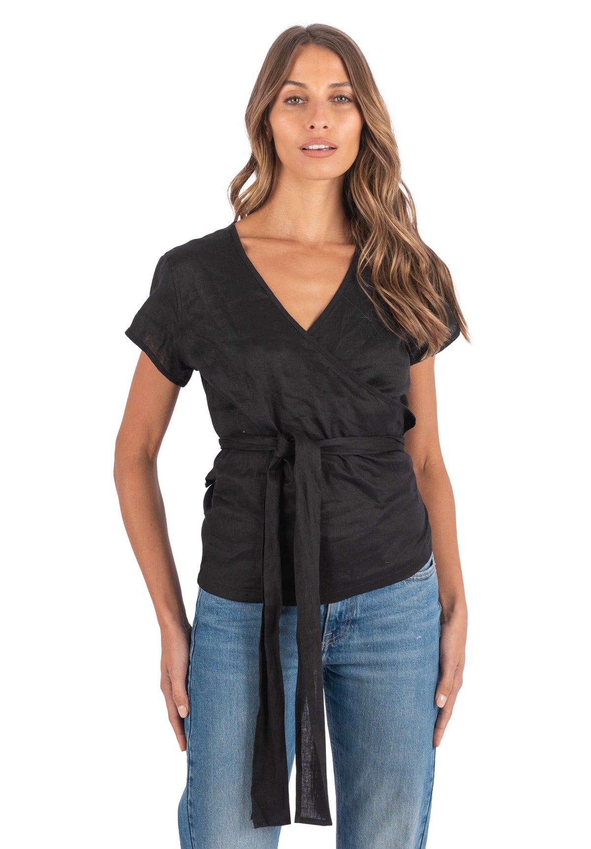 Veronica Black Wrap Linen Blouse