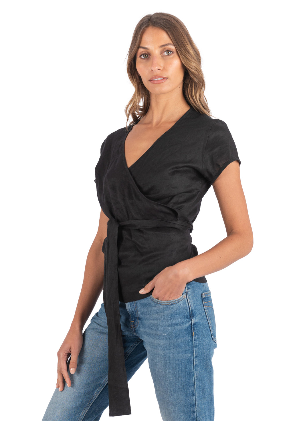 Veronica Black Wrap Linen Blouse