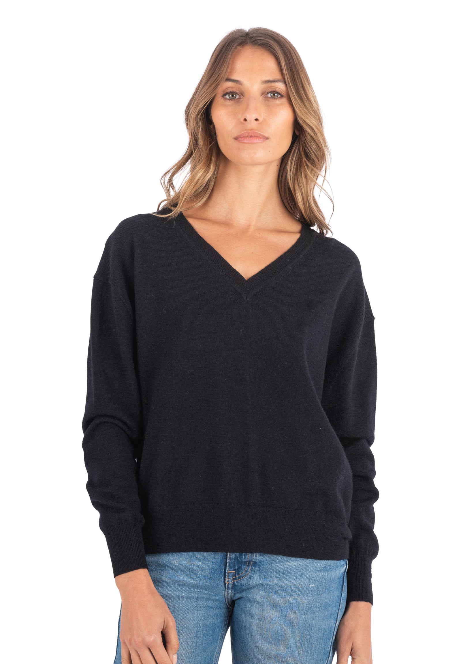 Viola Black Relaxed Merino Wool Sweater – CAMIXA