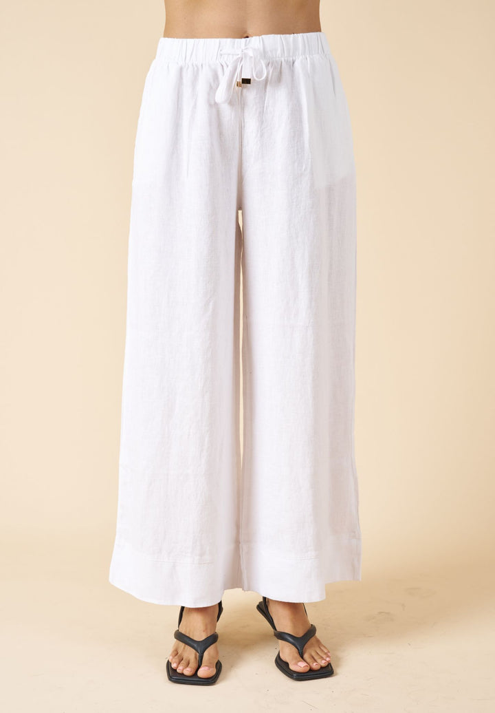 Palazzo White Linen Pants