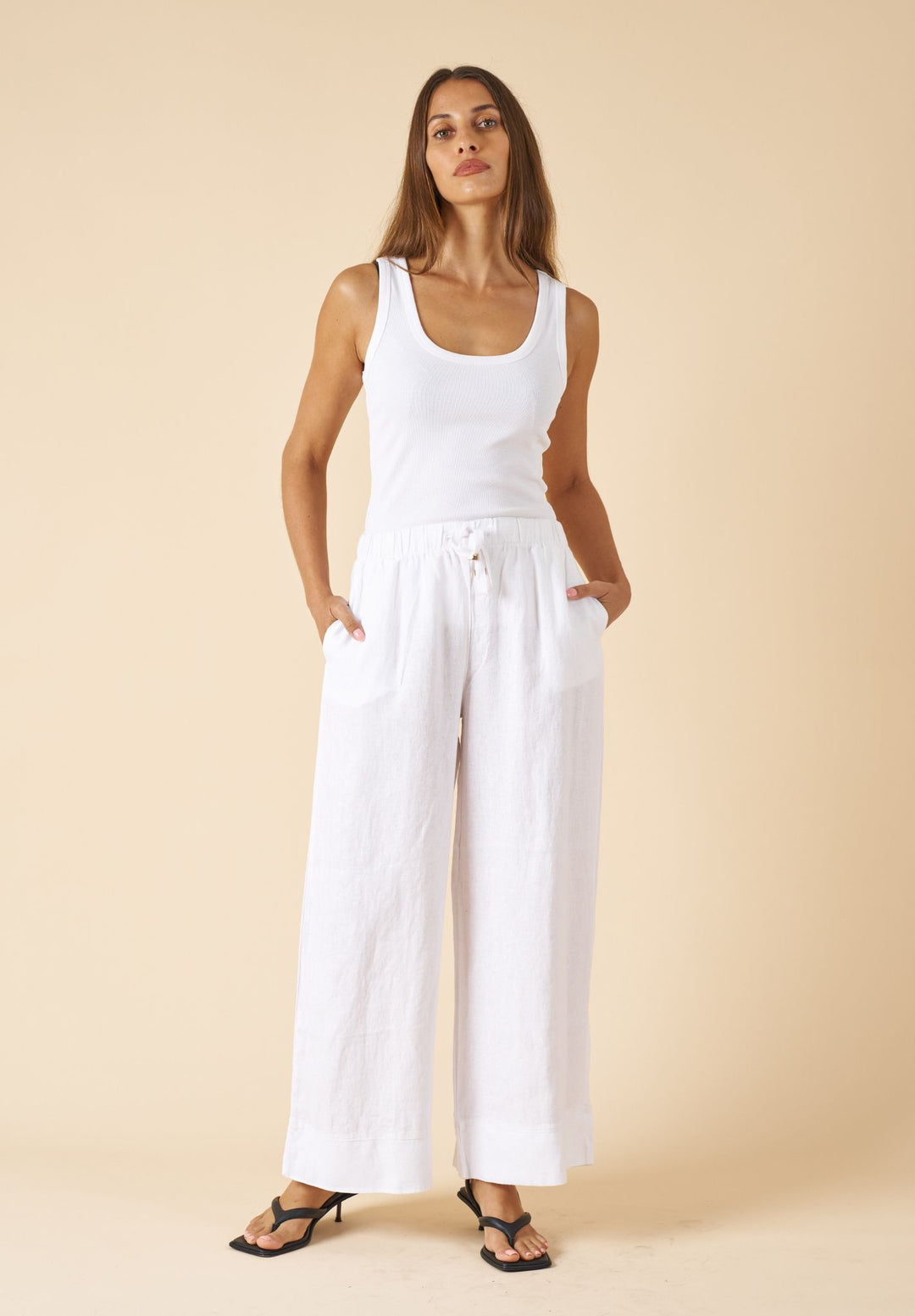 Palazzo White Linen Pants