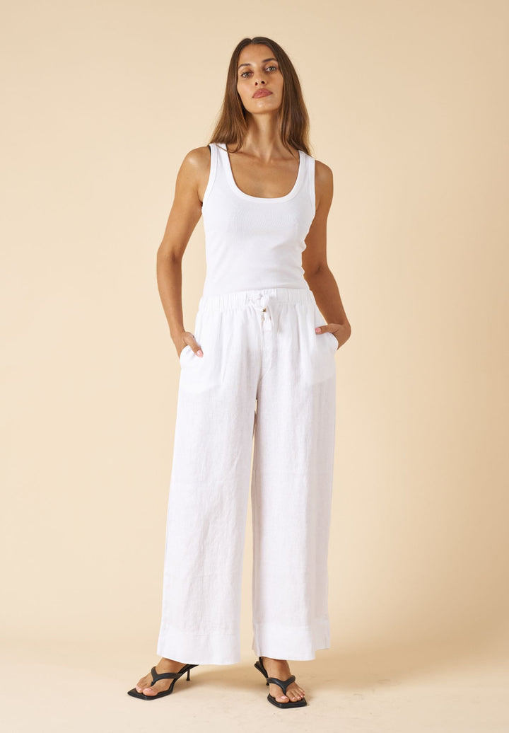 Palazzo White Linen Pants