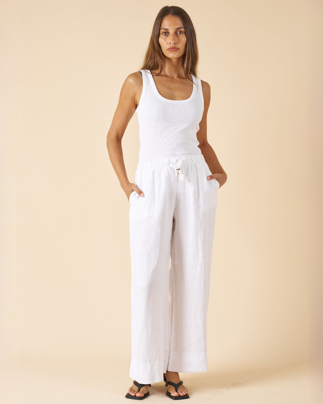 Palazzo White Linen Pants