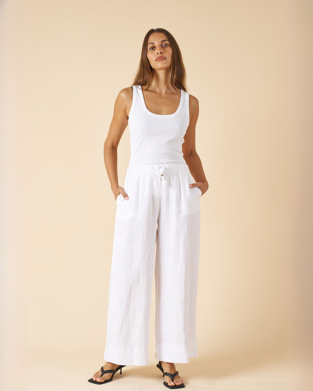 Palazzo White Linen Pants