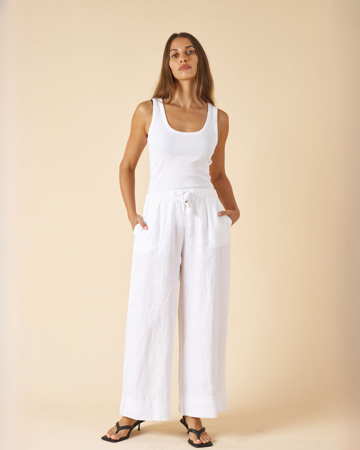 Palazzo White Linen Pants