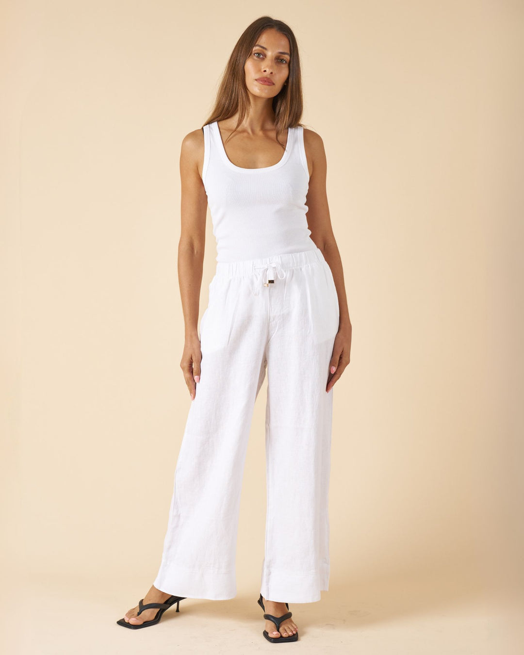 Palazzo White Linen Pants