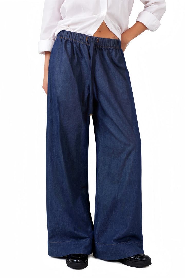 Palazzo Dark Blue Linen Pants