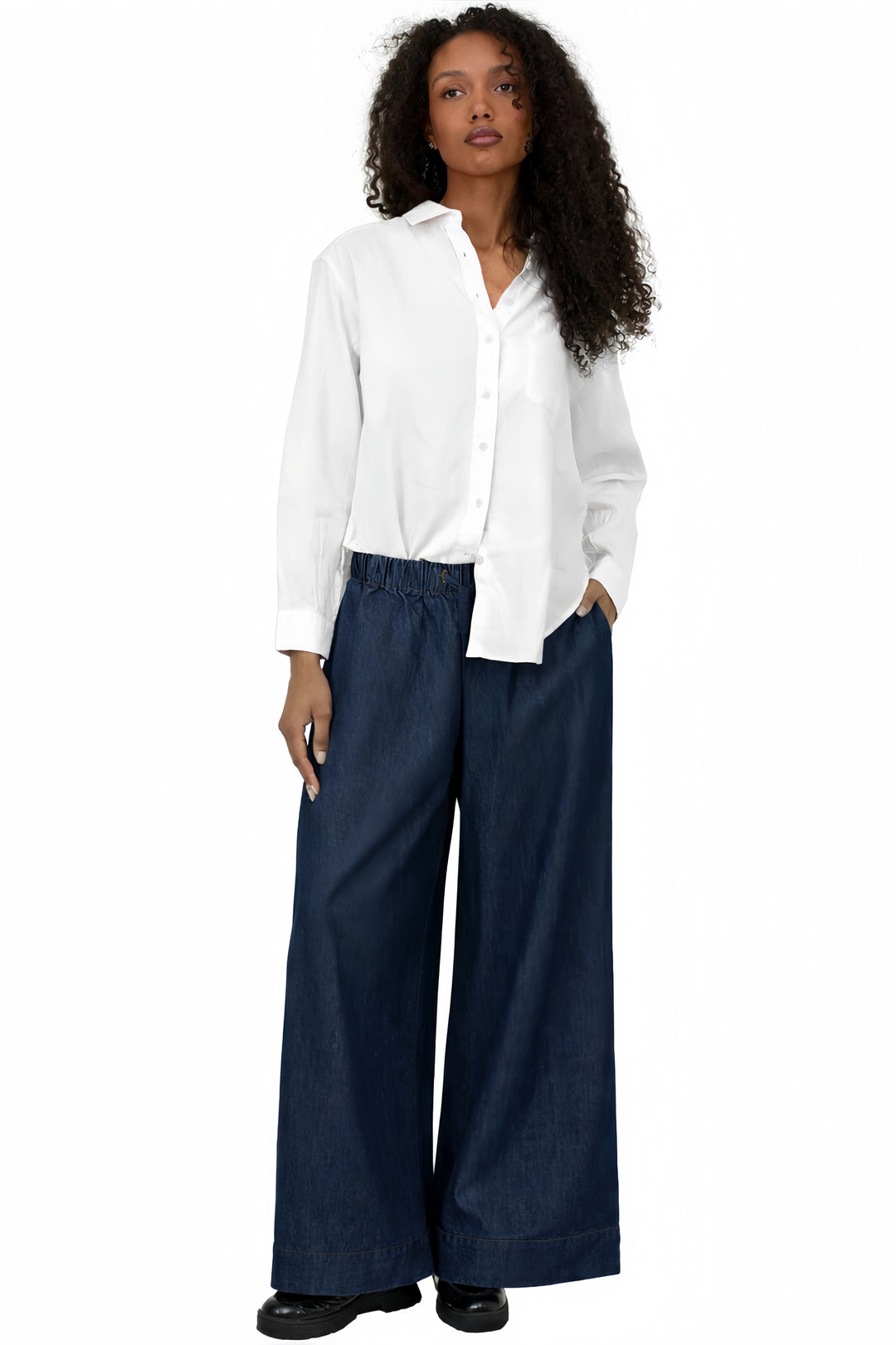 Palazzo Dark Blue Linen Pants