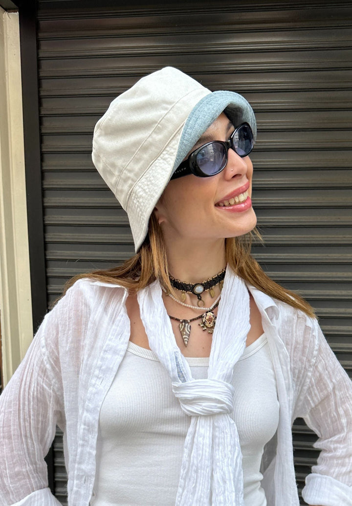 GIFT - Beckie Bucket Hat in Pure French Linen - reversible two colours