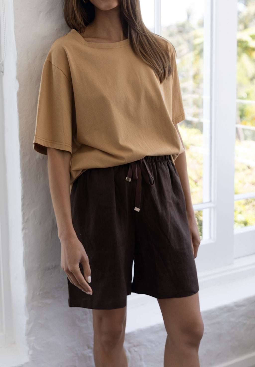 Panthea Coffee Linen Shorts