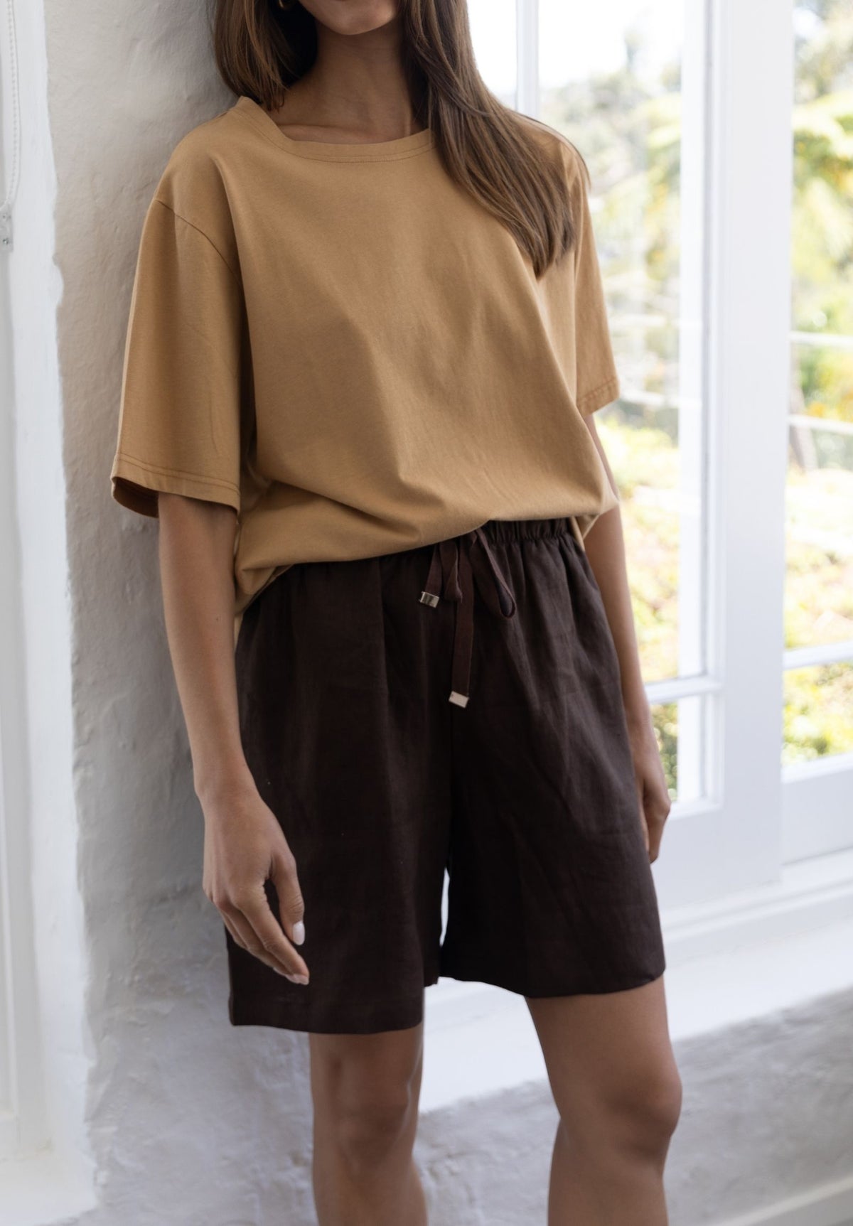 Panthea Coffee Linen Shorts