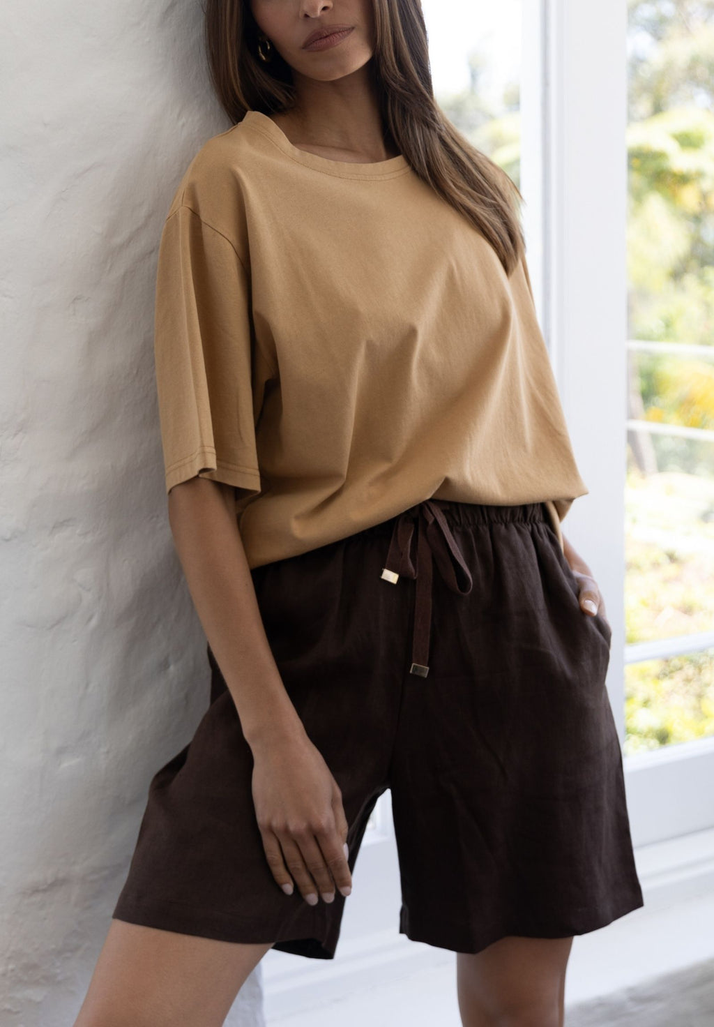 Panthea Coffee Linen Shorts