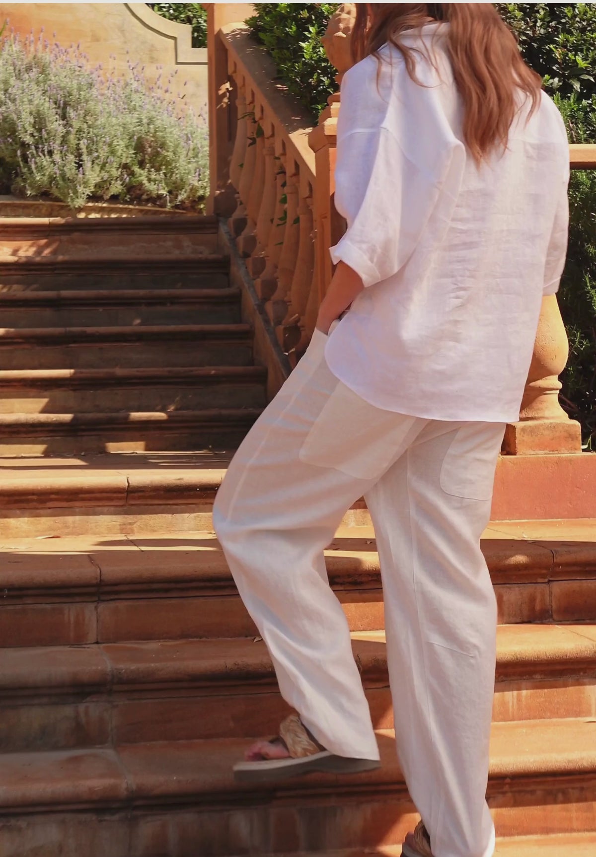 Aosta White Linen Pants