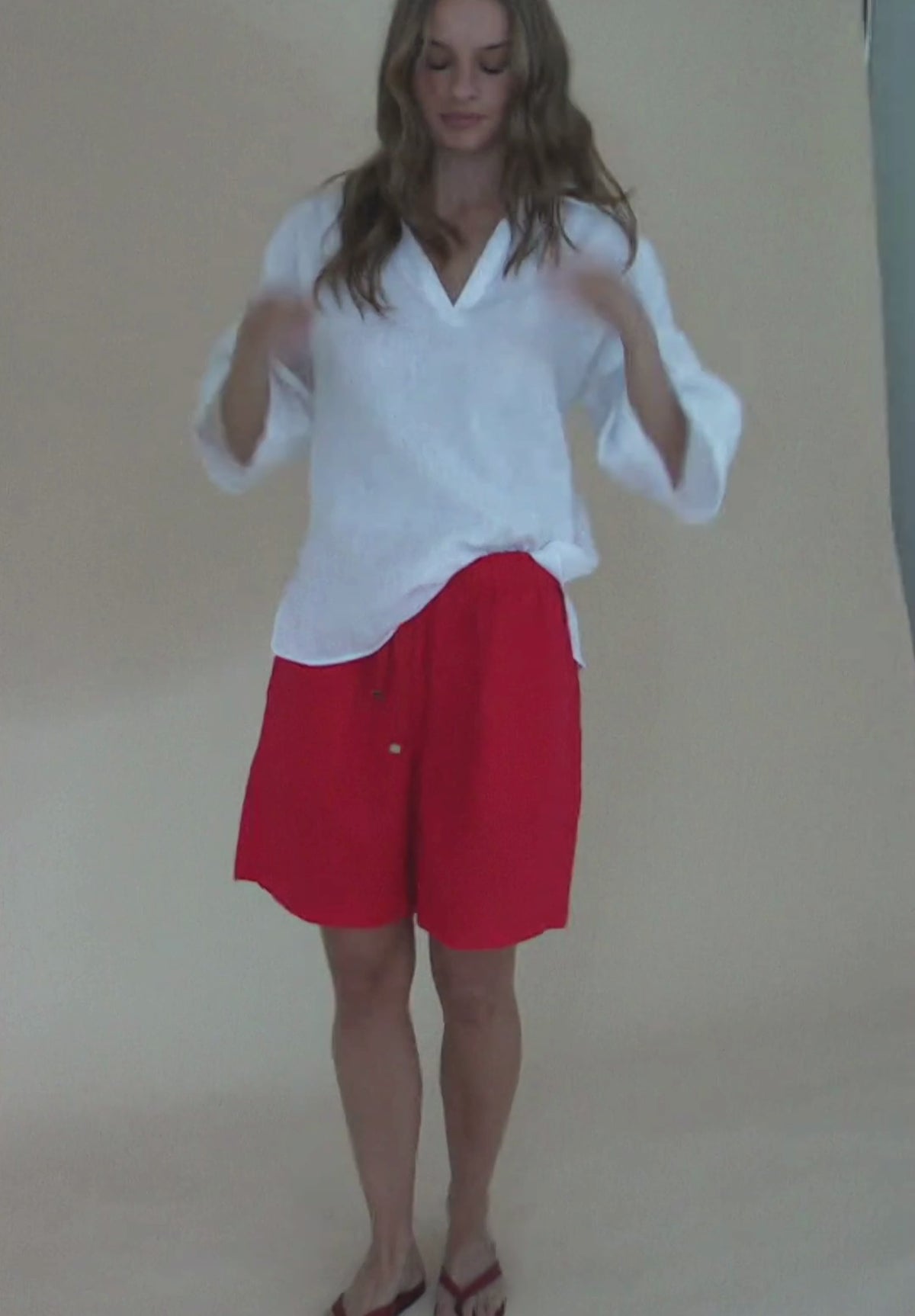 Panthea Red Linen Shorts