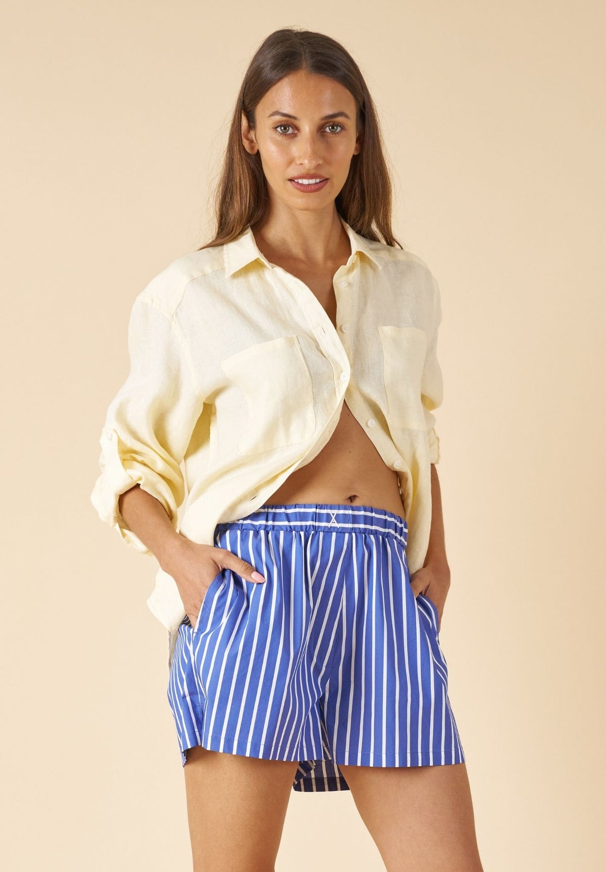 Shoshana Dark Blue Stripes Shorts