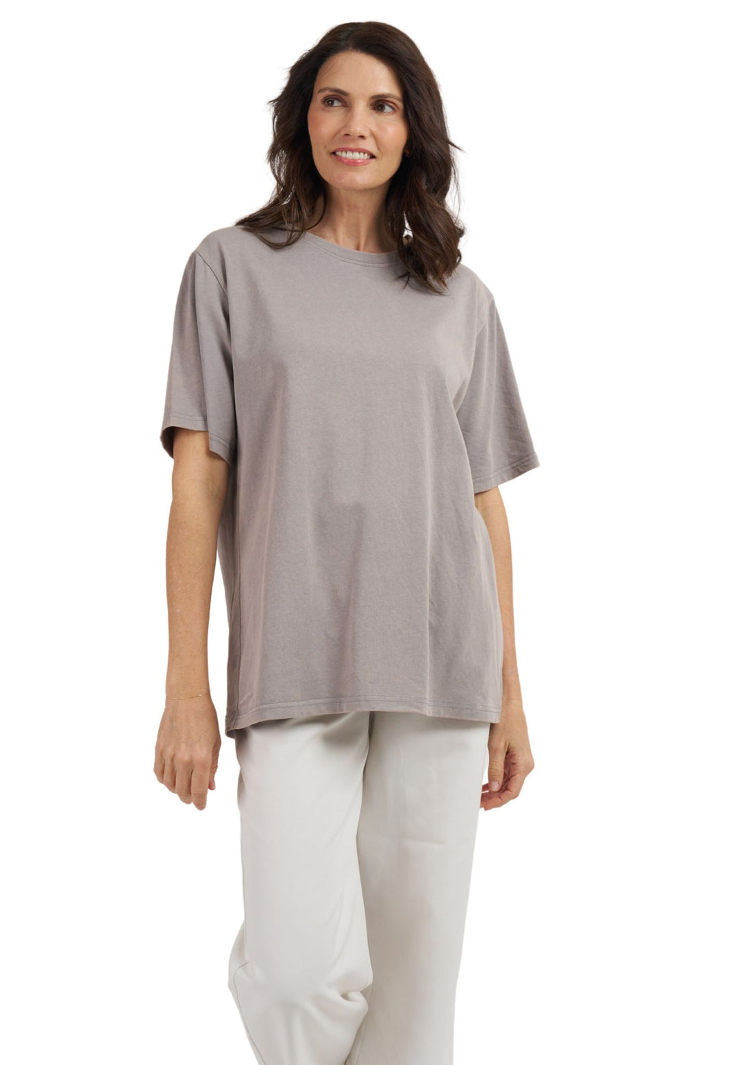 Teesha Grey Boxy Distressed Cotton T-Shirt