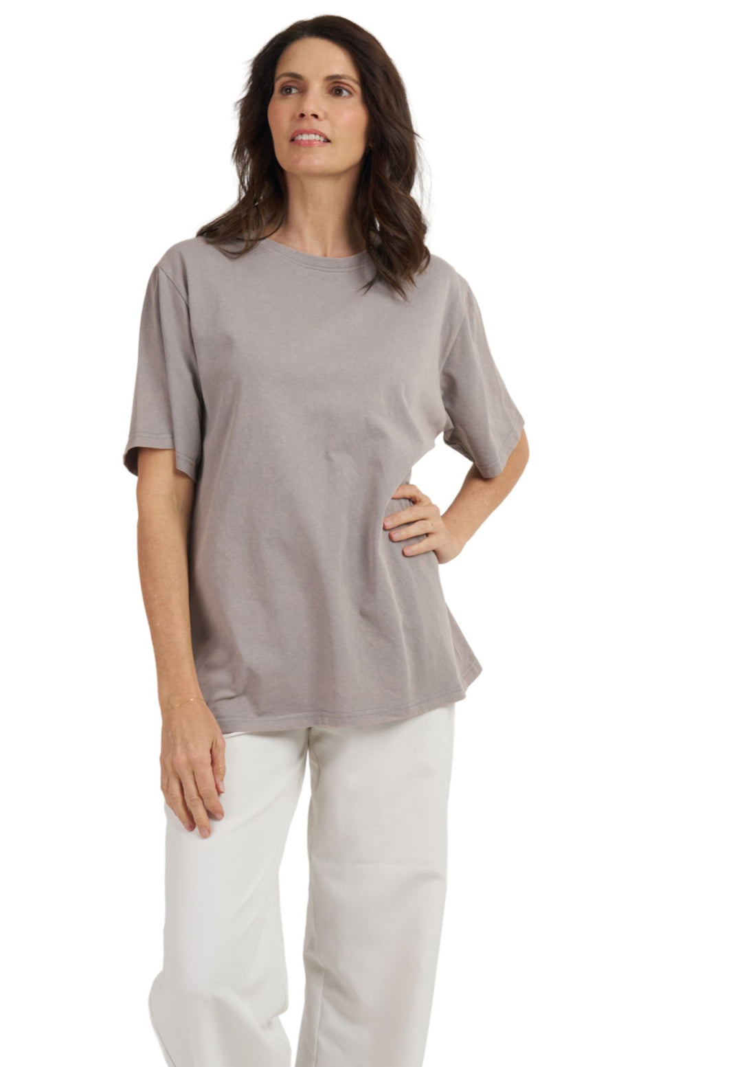 Teesha Grey Boxy Distressed Cotton T-Shirt