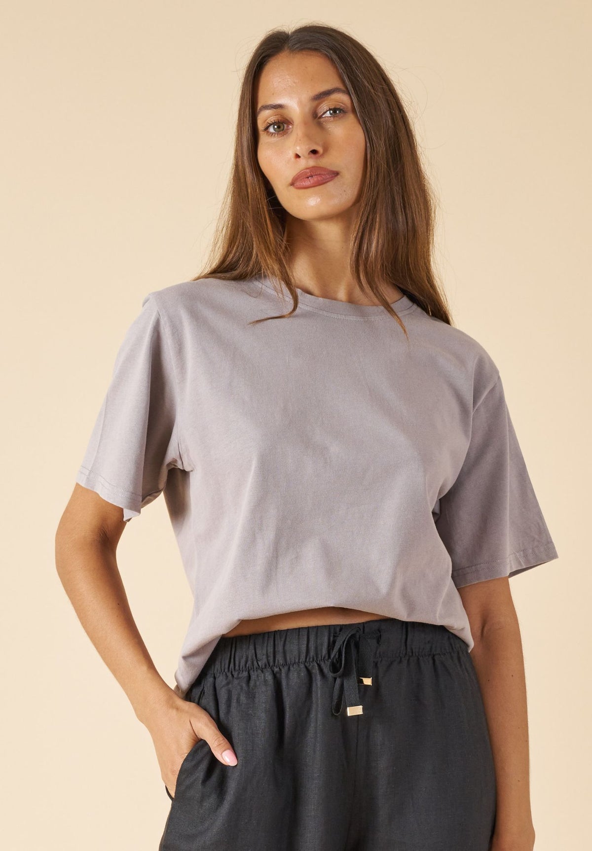 ATeesha Grey Boxy Distressed Cotton T-Shirt