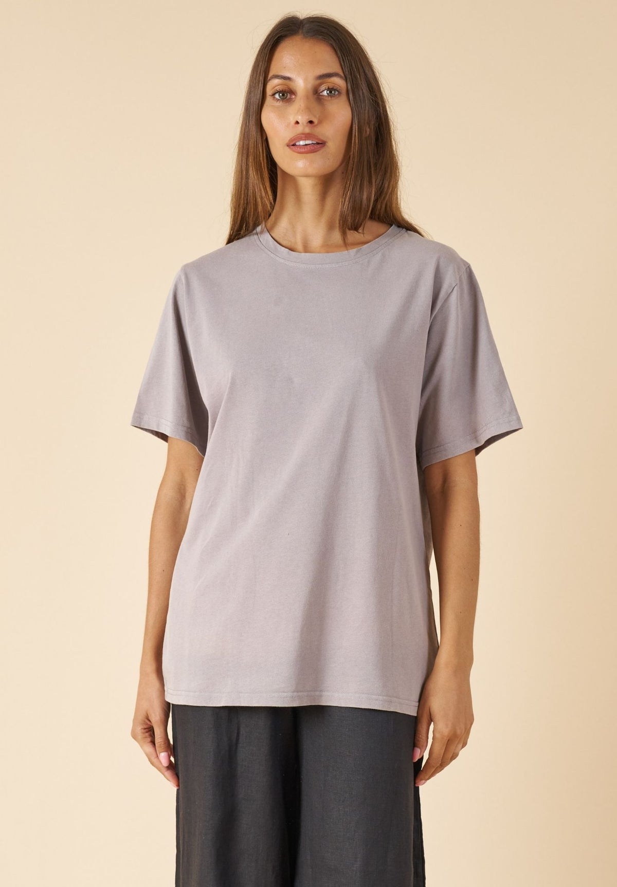 ATeesha Grey Boxy Distressed Cotton T-Shirt