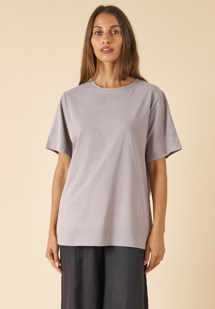 ATeesha Grey Boxy Distressed Cotton T-Shirt