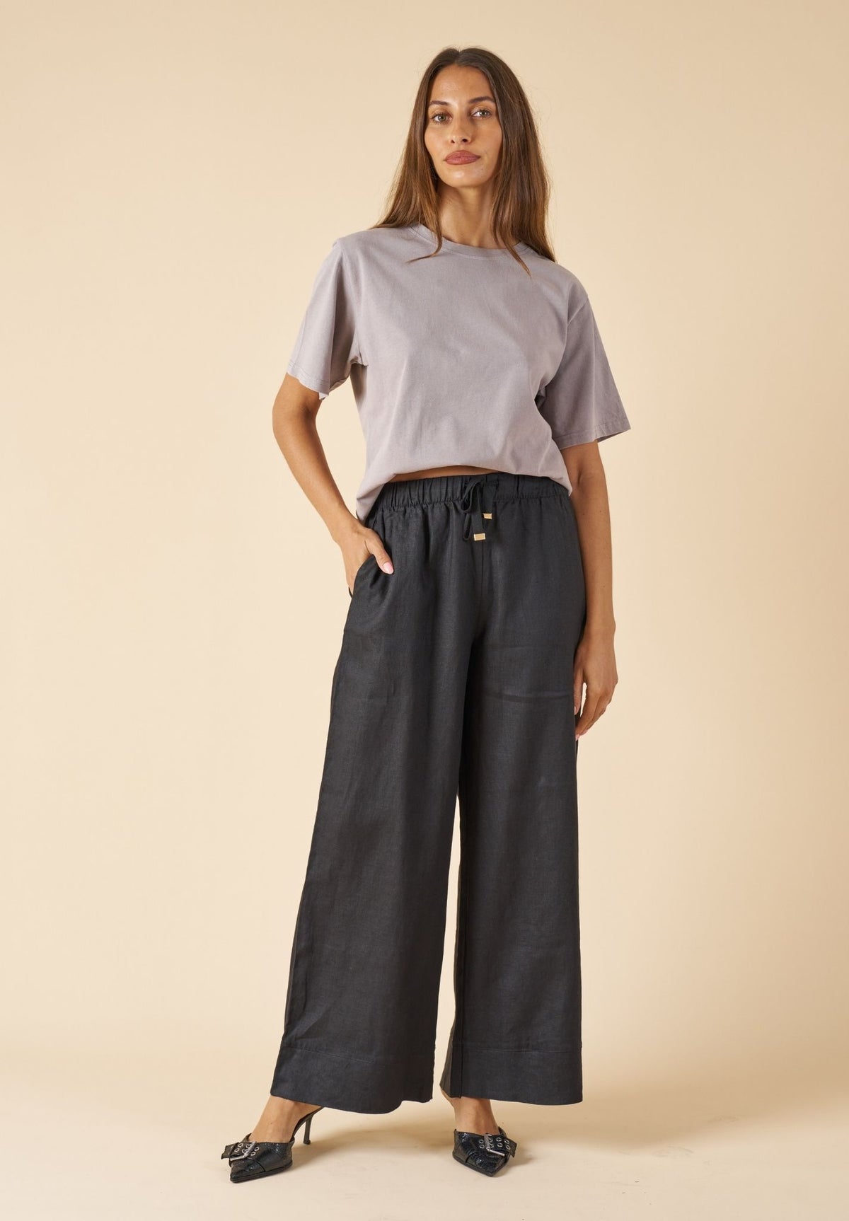 ATeesha Grey Boxy Distressed Cotton T-Shirt