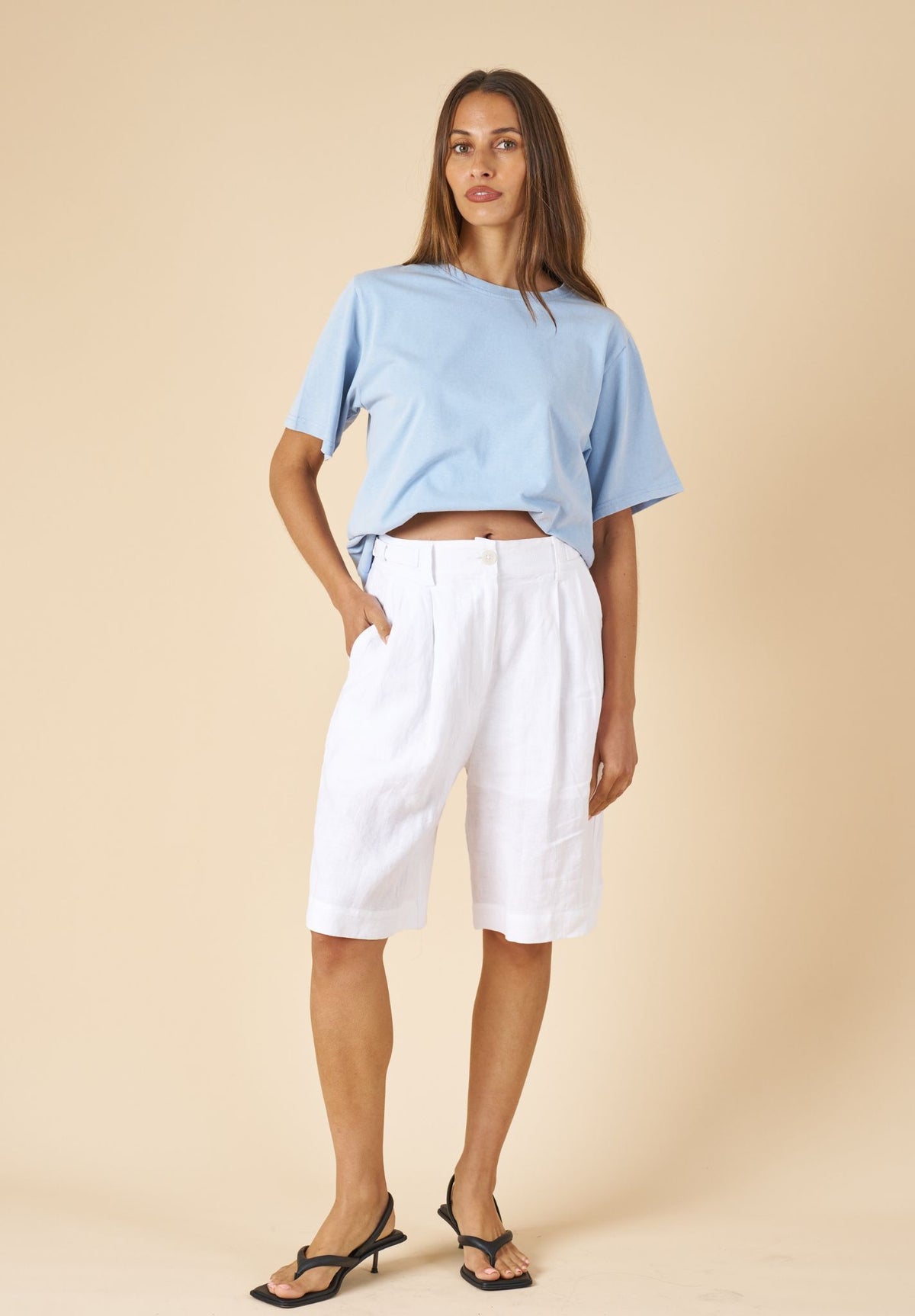 ATeesha Sky Boxy Distressed Cotton T-Shirt