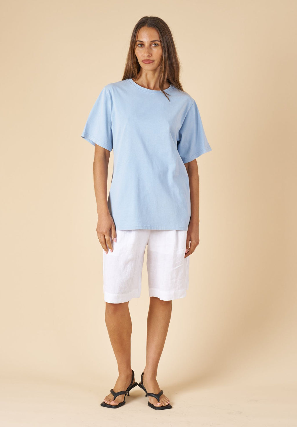 ATeesha Sky Boxy Distressed Cotton T-Shirt