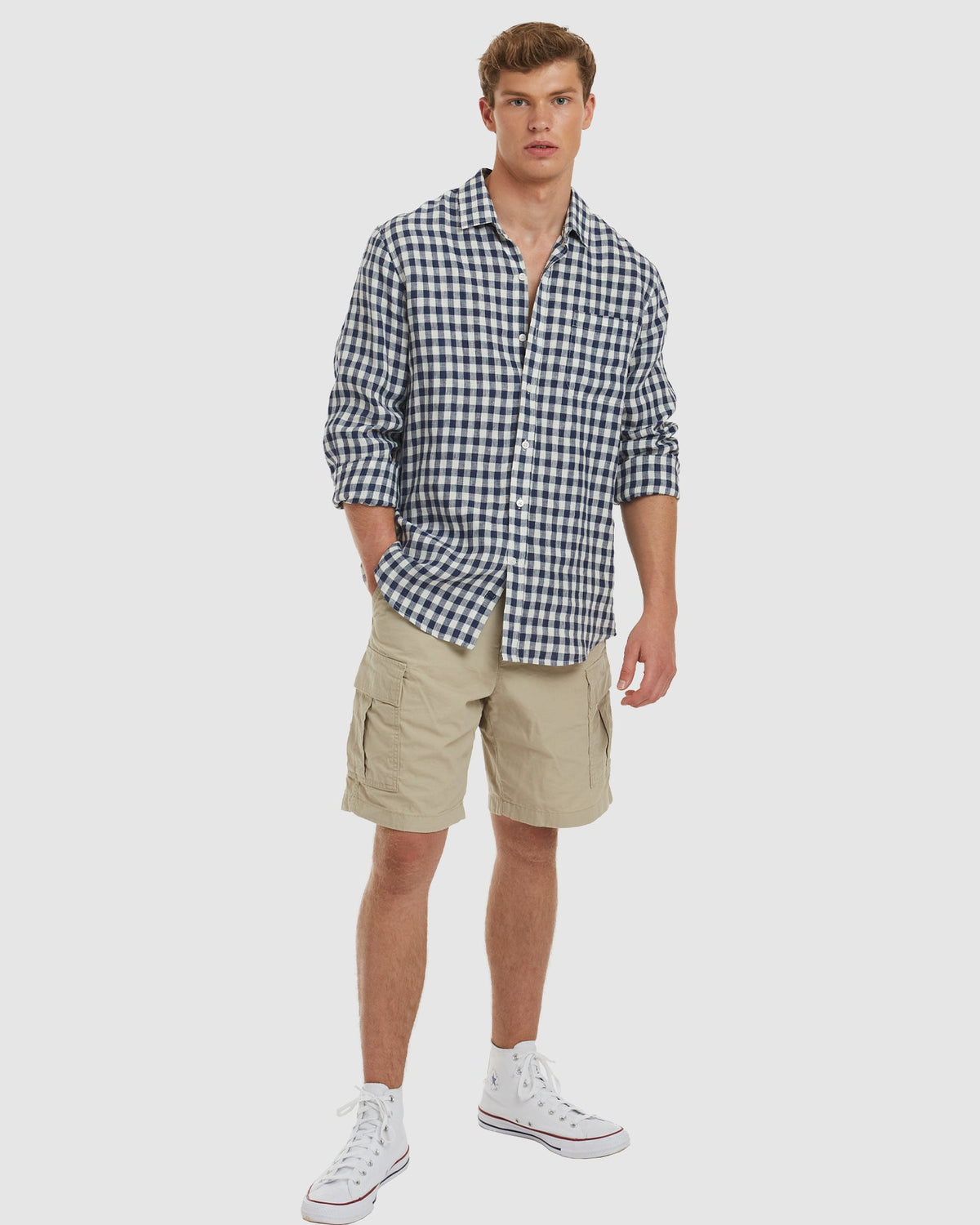 Antibes Blue Gingham Linen Shirt - Casual Fit