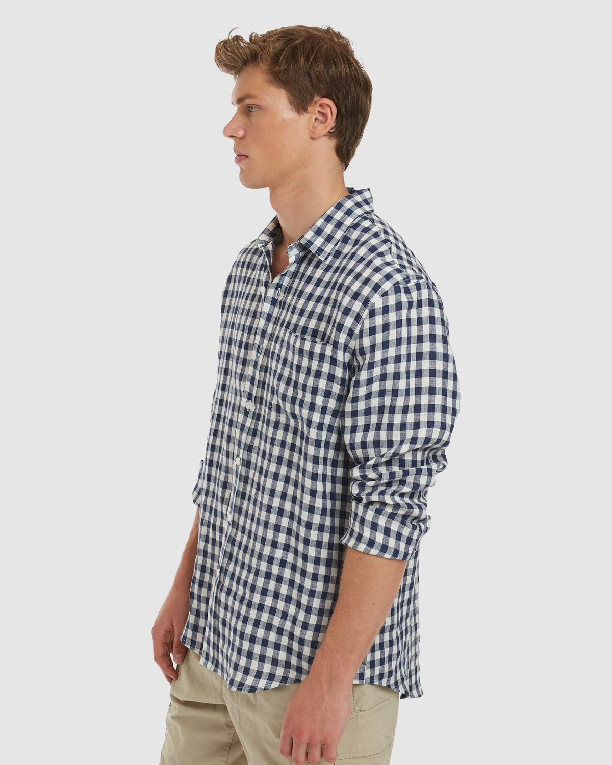 Antibes Blue Gingham Linen Shirt - Casual Fit