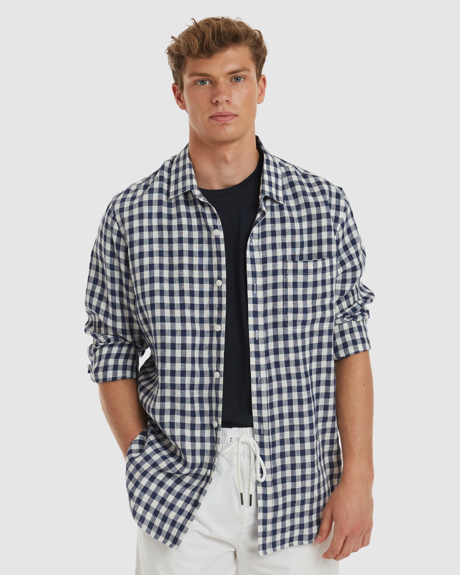 Antibes Blue Gingham Linen Shirt - Casual Fit – CAMIXA