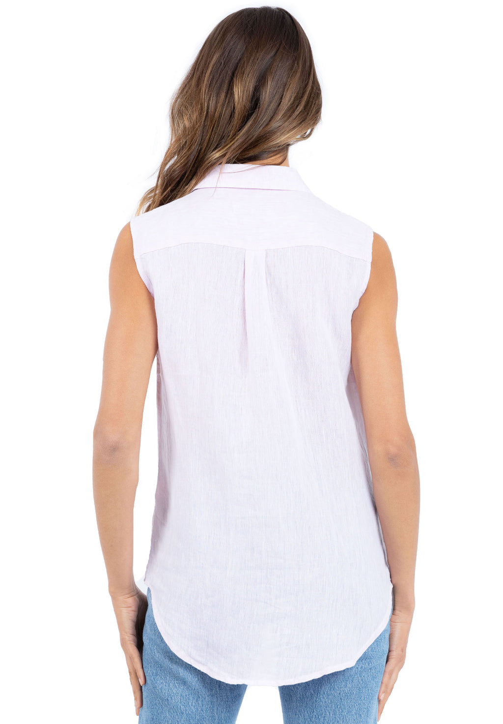 Aura Pink, Sleeveless Linen Shirt with Pockets