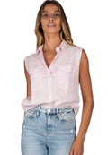 Aura Pink, Sleeveless Linen Shirt with Pockets