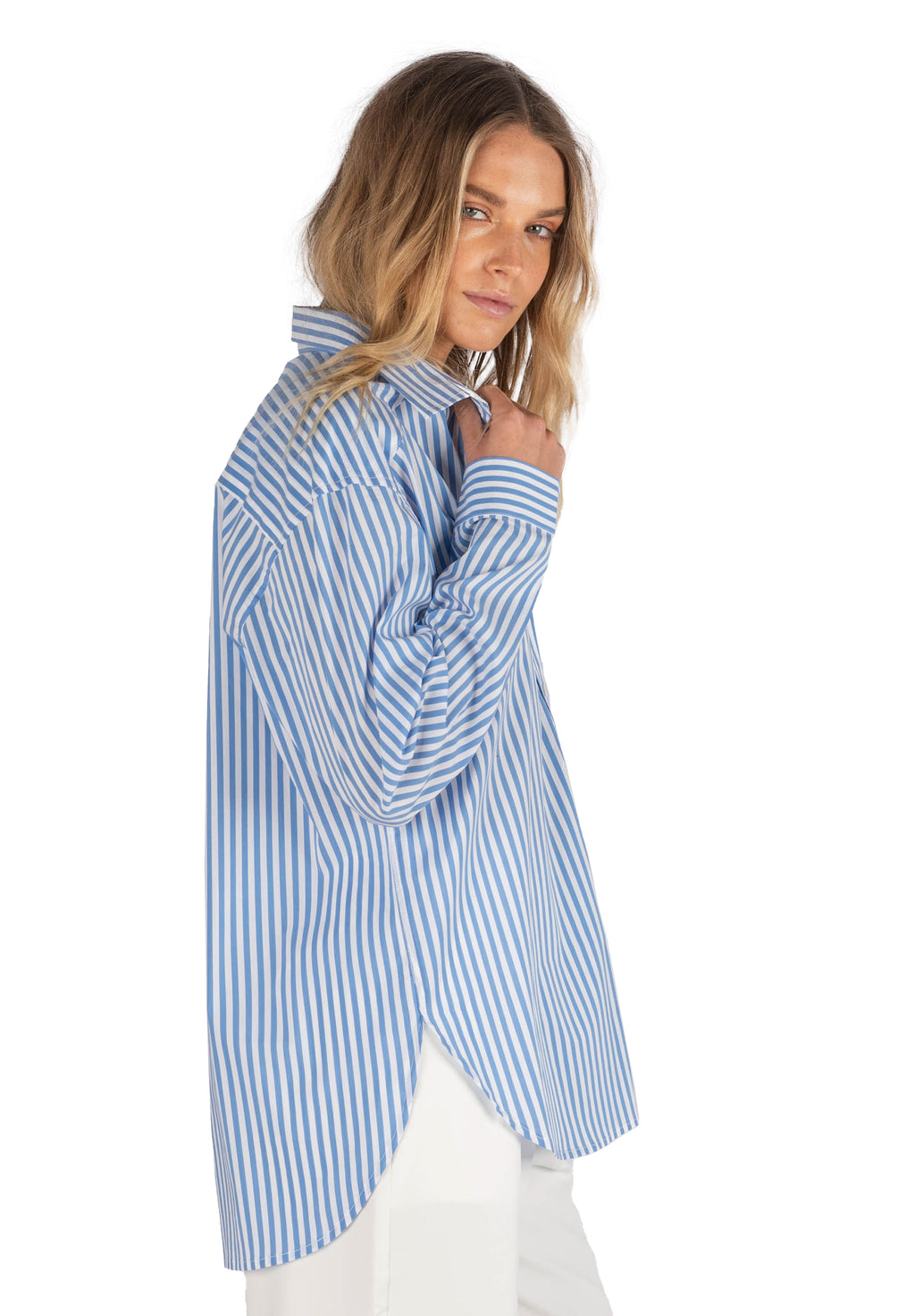 Poppy Royal Blue Stripes Oversized Shirt