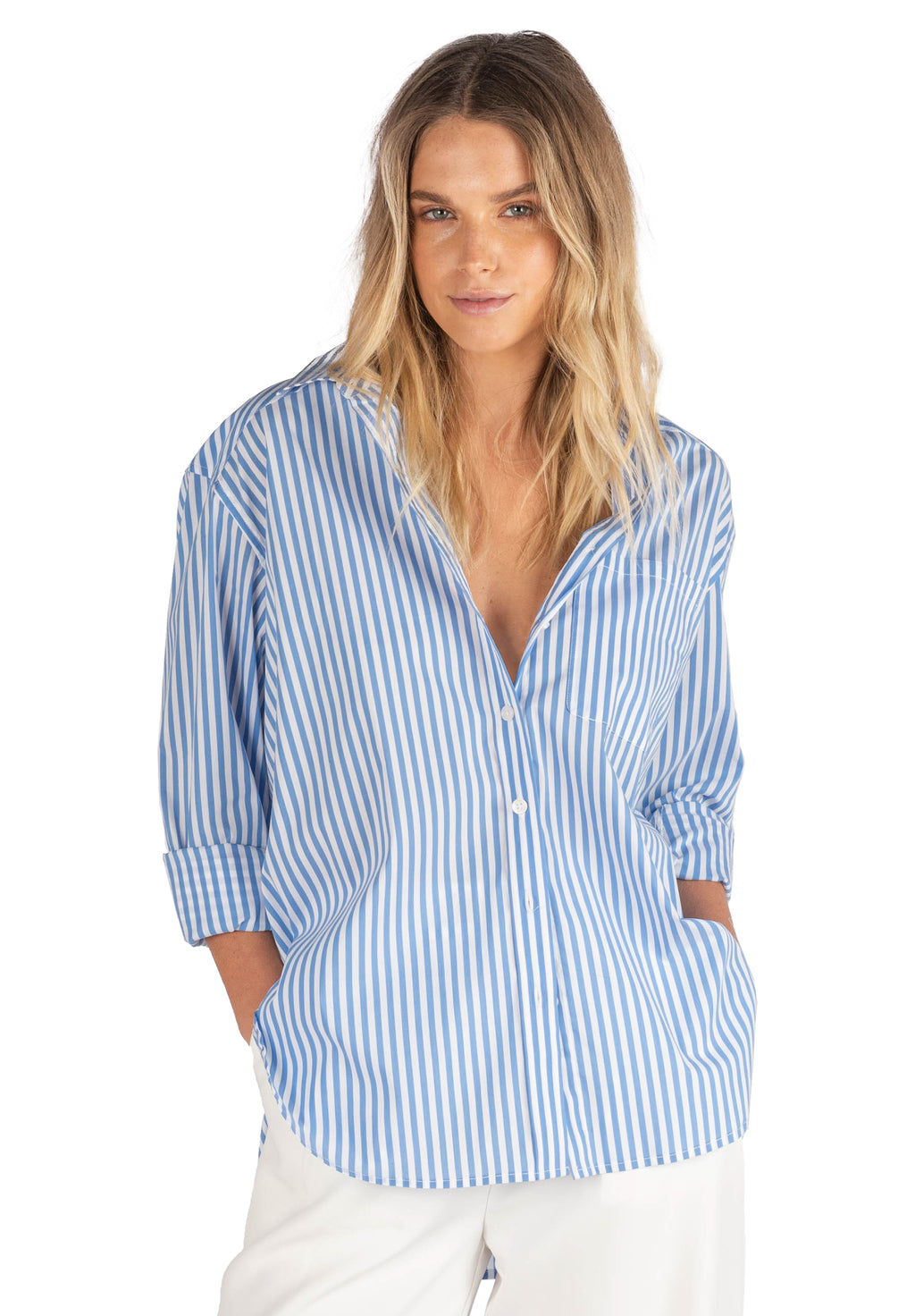 Poppy Royal Blue Stripes Oversized Shirt