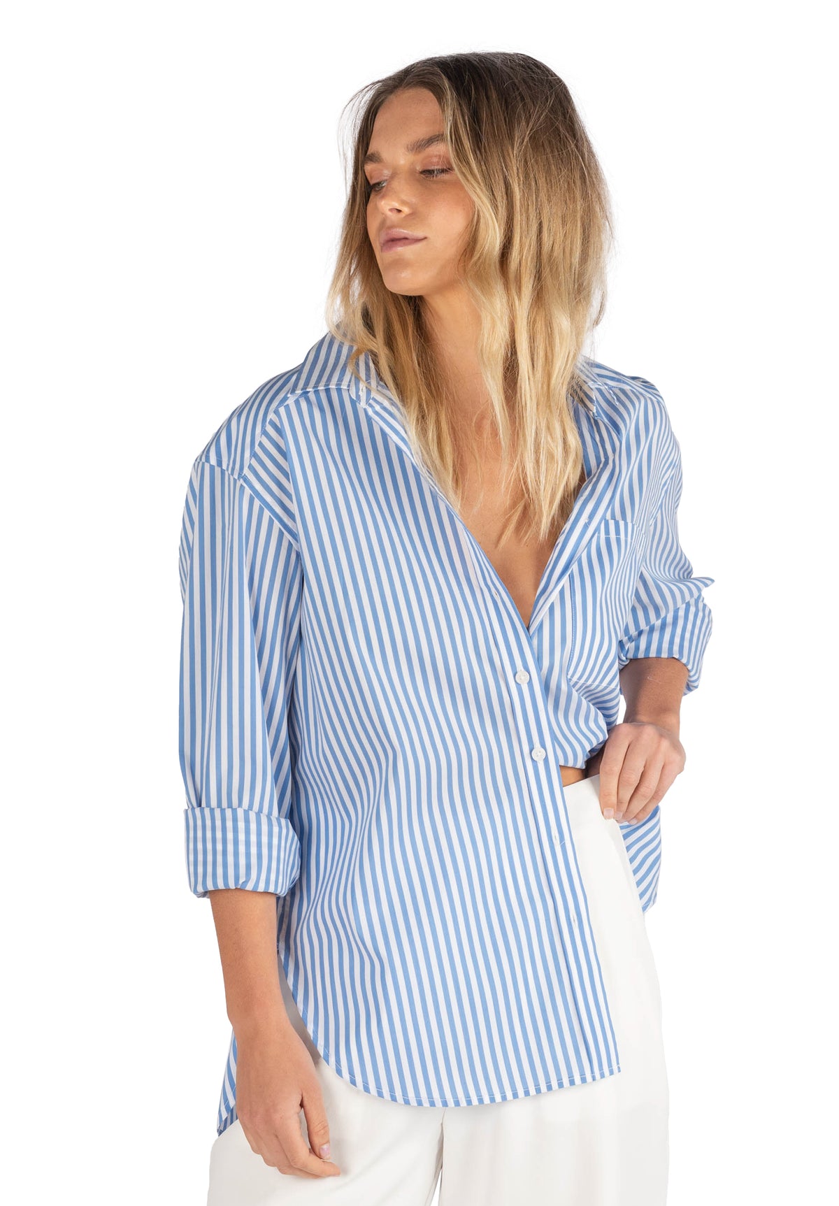 Poppy Royal Blue Stripes Oversized Shirt