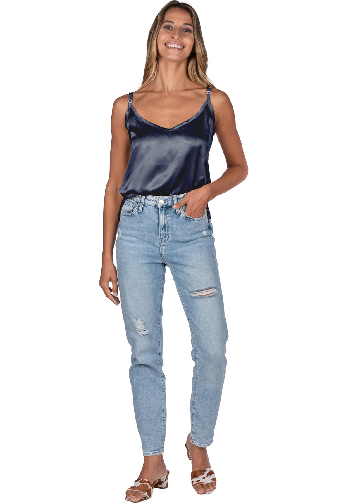 Cami Silk Avio Blue, 100% Satin Silk Camisole