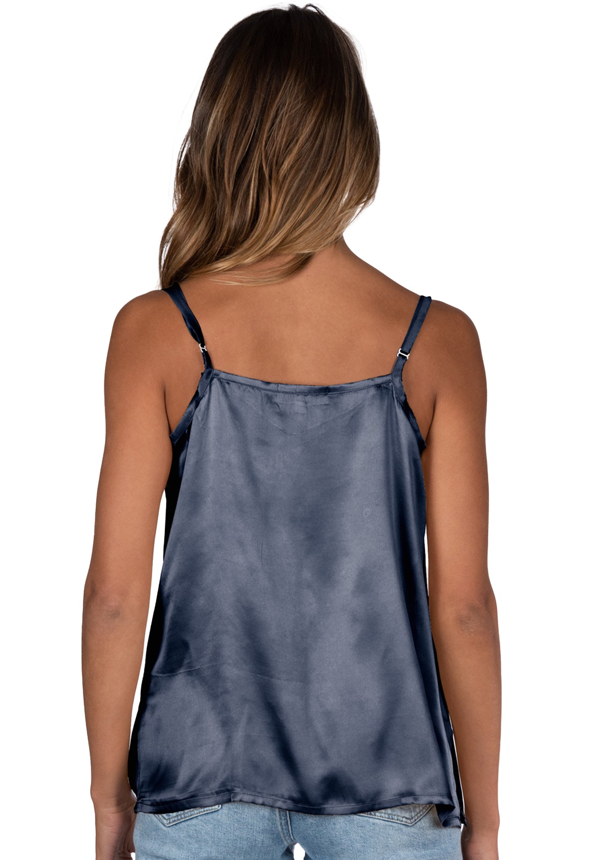 Cami Silk Avio Blue, 100% Satin Silk Camisole