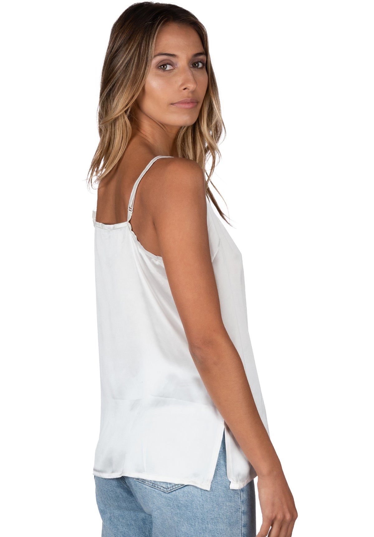 Cami Silk White, 100% Satin Silk Camisole