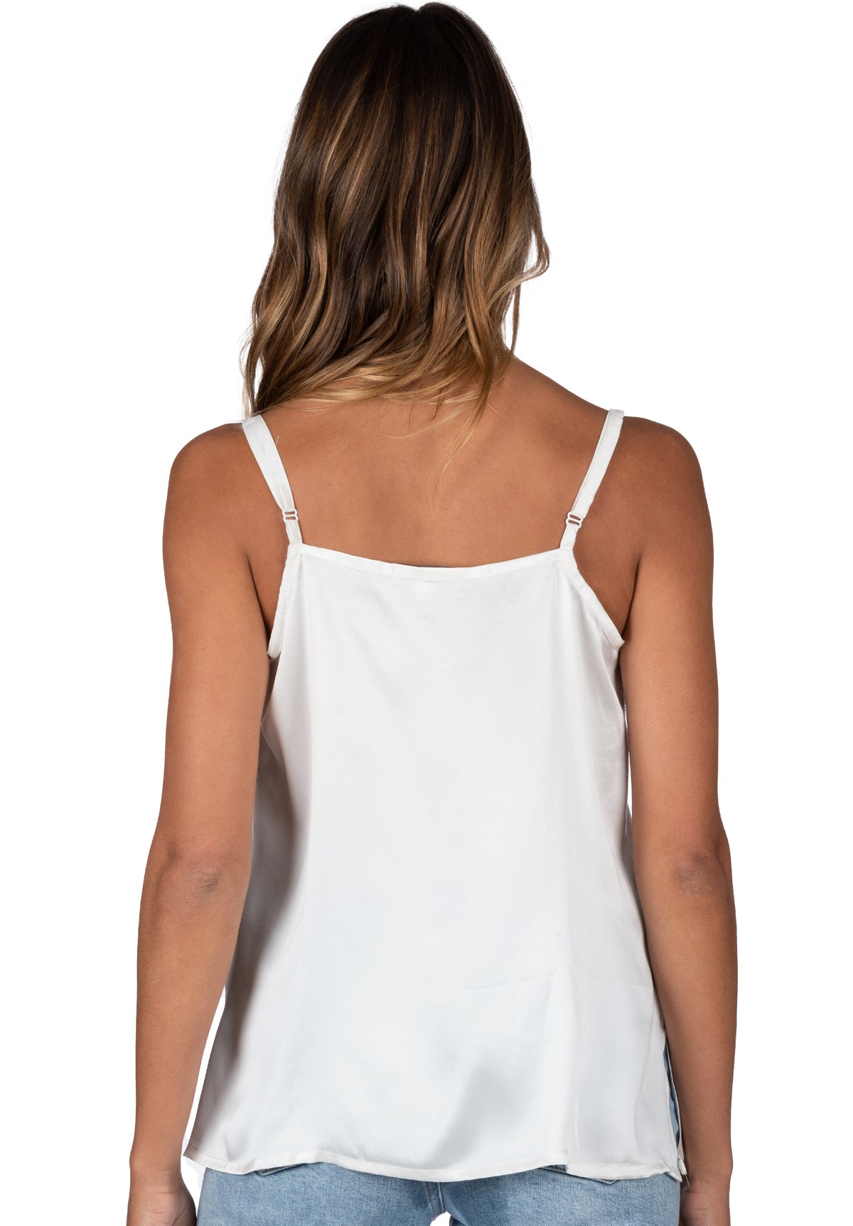 Cami Silk White, 100% Satin Silk Camisole
