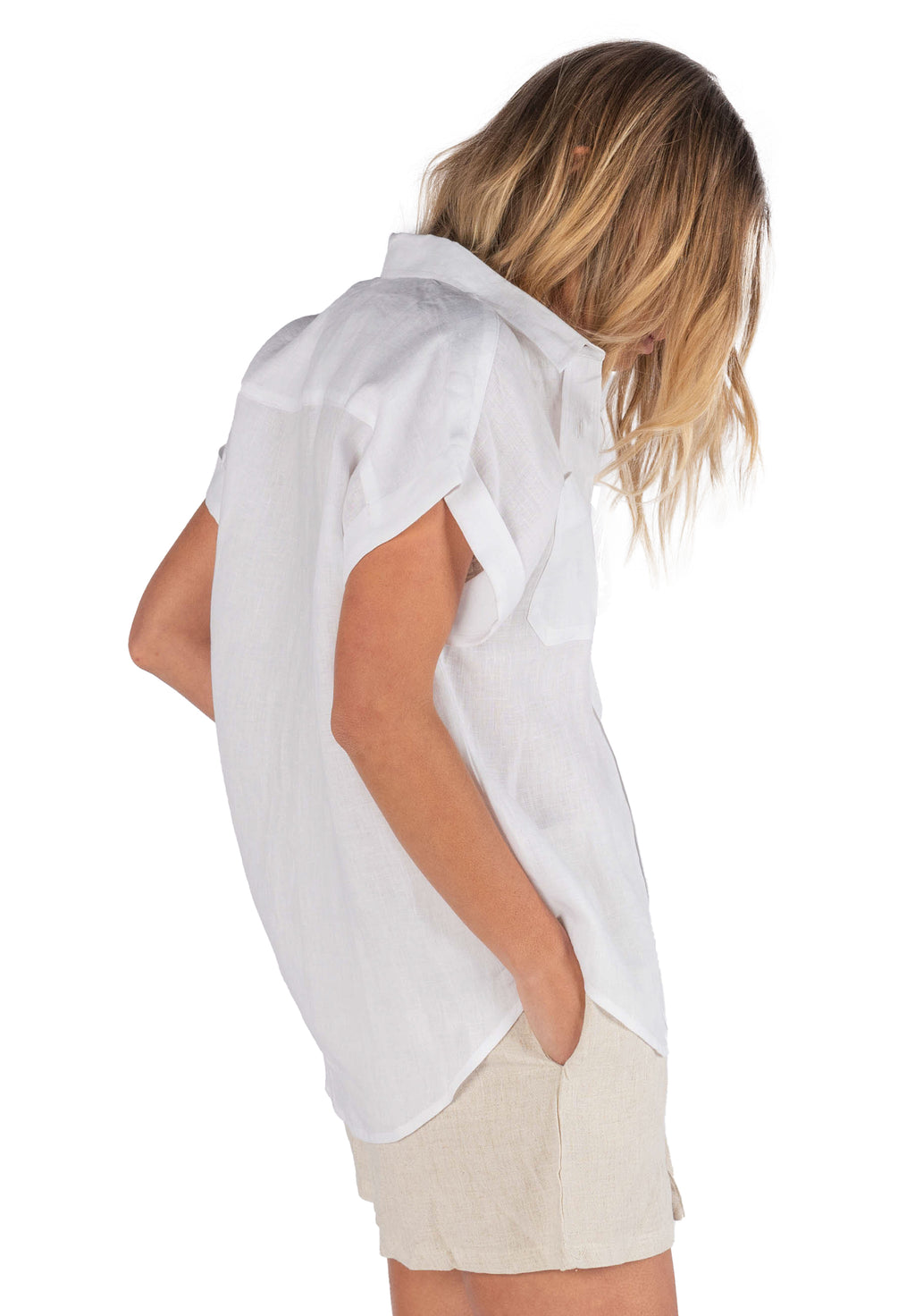 Capri White Short Sleeve Linen Shirt