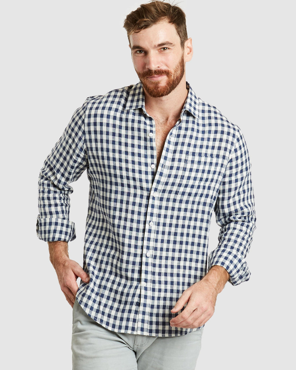 Antibes Blue Gingham Linen Shirt - Casual Fit
