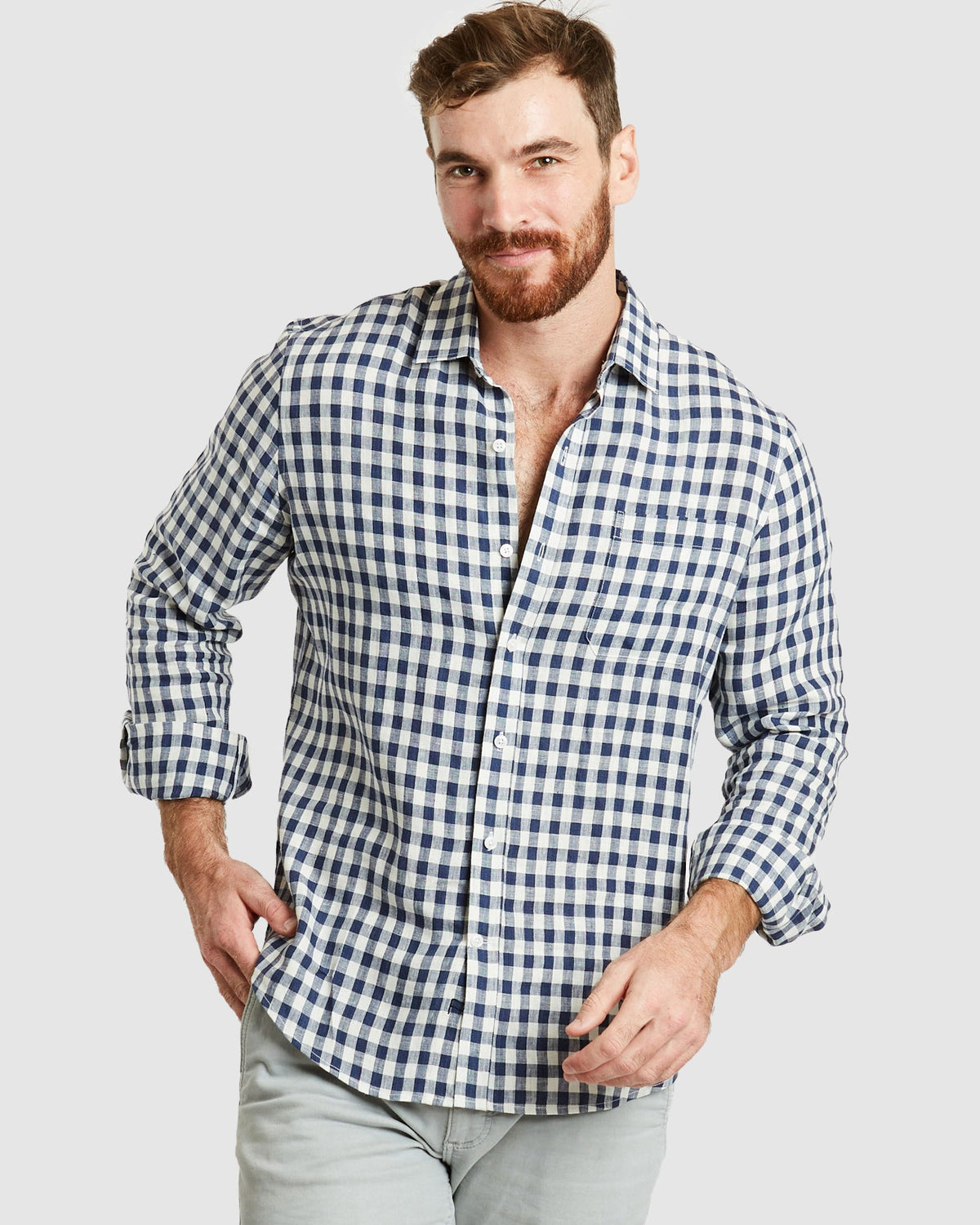 Antibes Blue Gingham Linen Shirt - Casual Fit