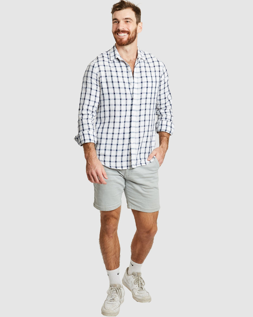 Antibes Blue Grid Linen Shirt - Casual Fit