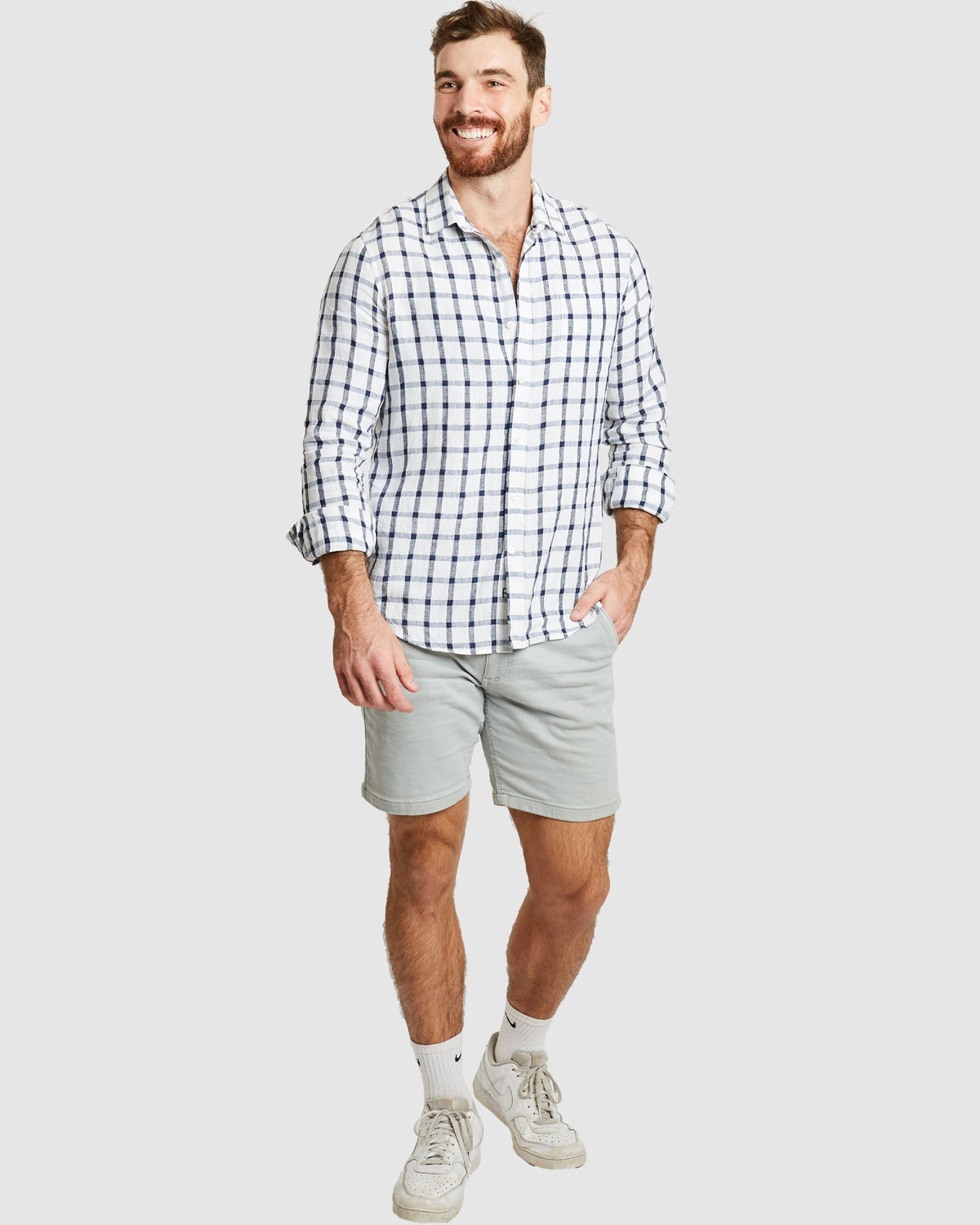 Antibes Blue Grid Linen Shirt - Casual Fit