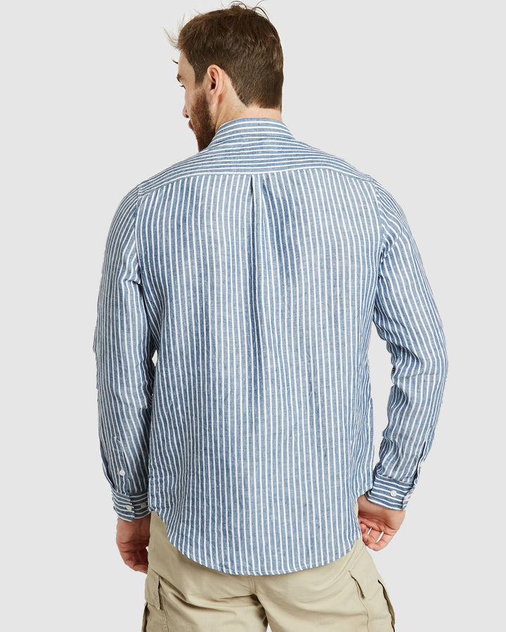 Antibes Dark Blue Stripes Linen Shirt - Casual Fit