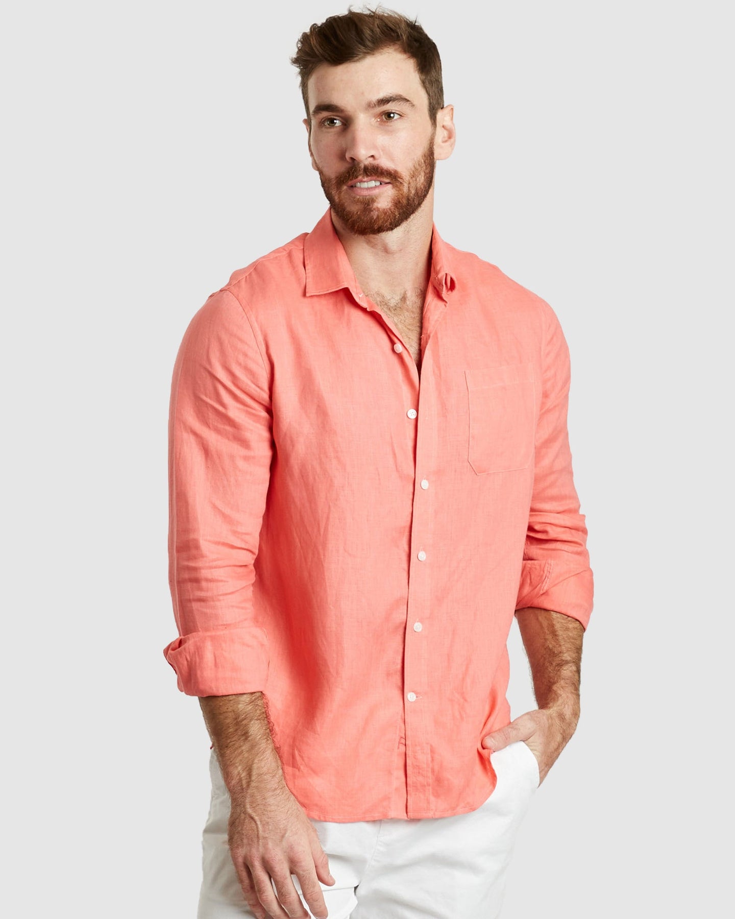 Tulum-Casual Coral Linen Shirt Long Sleeve – CAMIXA